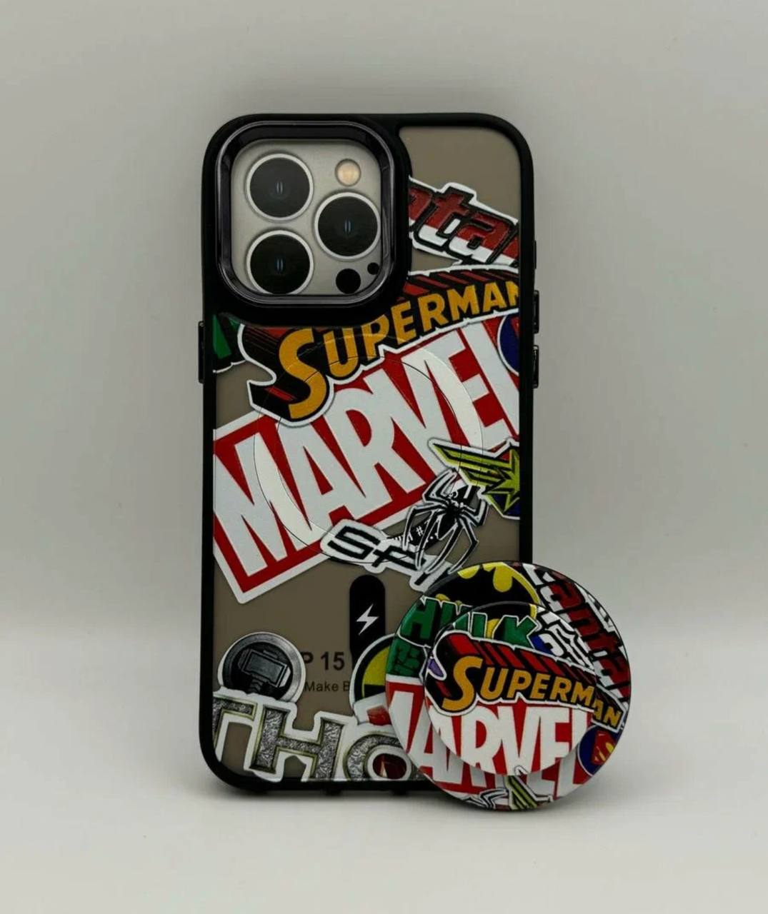 Чехол iPhone 15 MagSafe с попсокетом марвел Чехол iPhone 15 MagSafe с попсокетом марвел