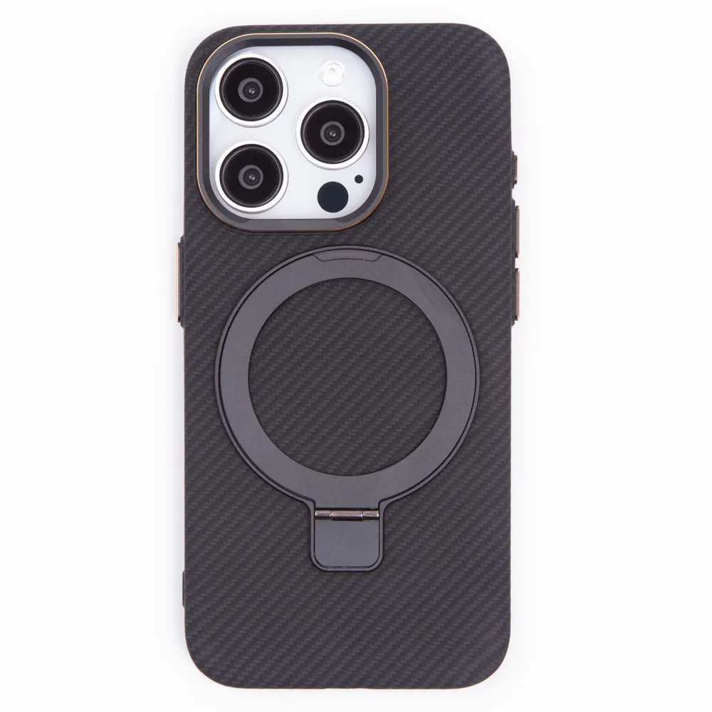 Чехол iphone 15 Pro Max Карбон с кольцом Черный Чехол iphone 15 Pro Max Карбон с кольцом Черный