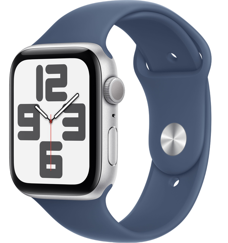 Apple Watch SE 2 (2024) 44mm Silver — Denim Sport Band S/M
