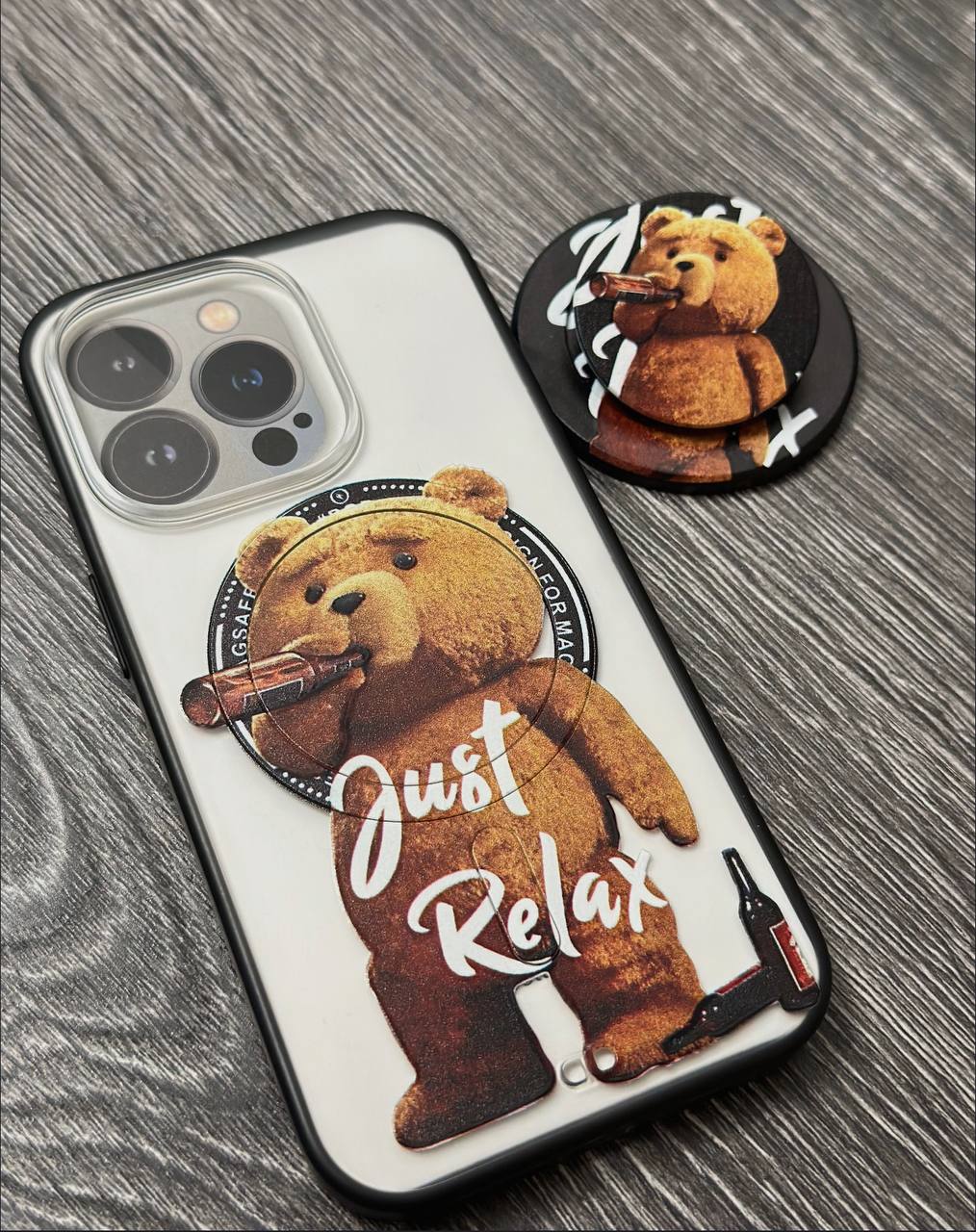 Чехол iPhone 14 Pro MagSafe с попсокетом мишка Чехол iPhone 14 Pro MagSafe с попсокетом мишка